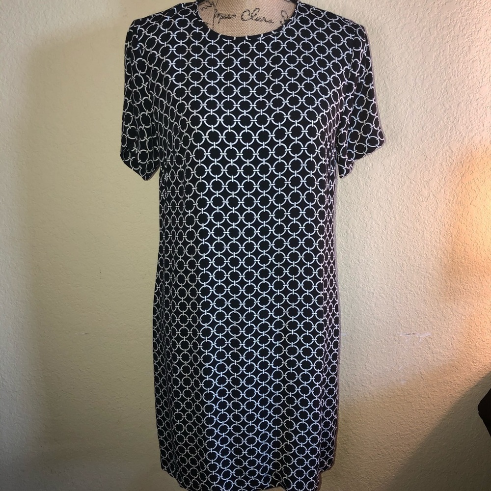 MICHAEL Michael Kors Lightweight Black & White Chain Design Midi Dress Size S